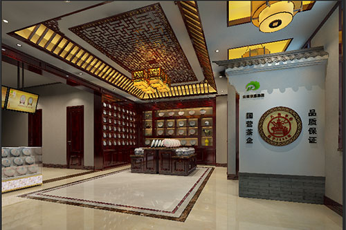 胡场镇古朴典雅的中式茶叶店大堂设计效果图